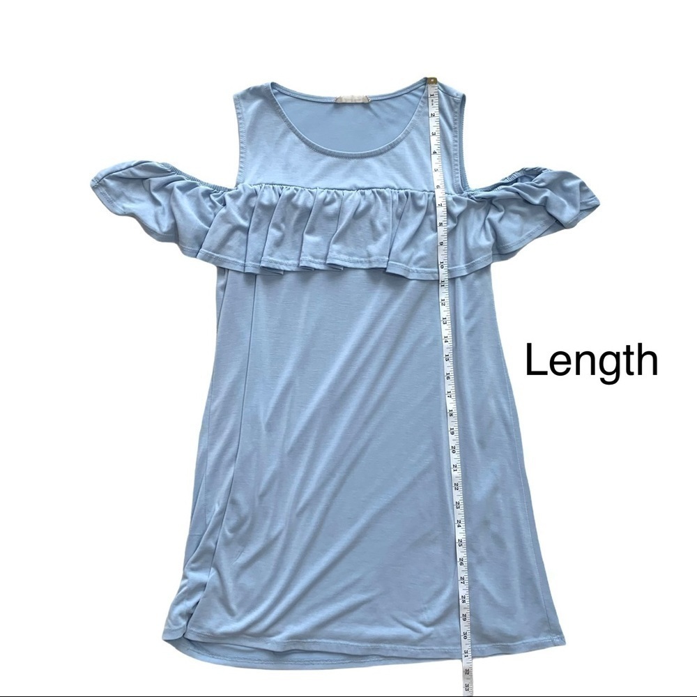 Altar’d State Solid Powder Blue Cold Shoulder Ruffled Shift Dress Small - Picture 13 of 15
